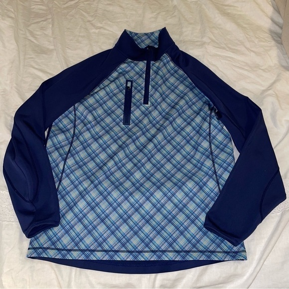 Bobby Jones LARGE X-H20 1/4 Zip Pullover Sport Golf Jacket Men’s Blue plaid - Picture 1 of 8